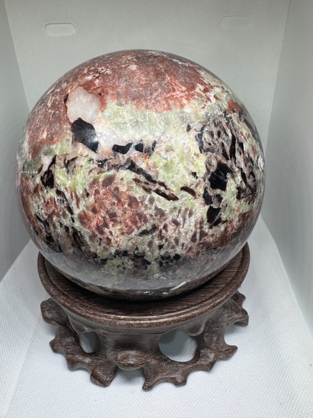 Large Decorative Display Natural Garnet in Serpentine Sphere WITHOUT Stand
